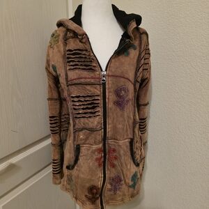Embroidered Brown Hooded Jacket